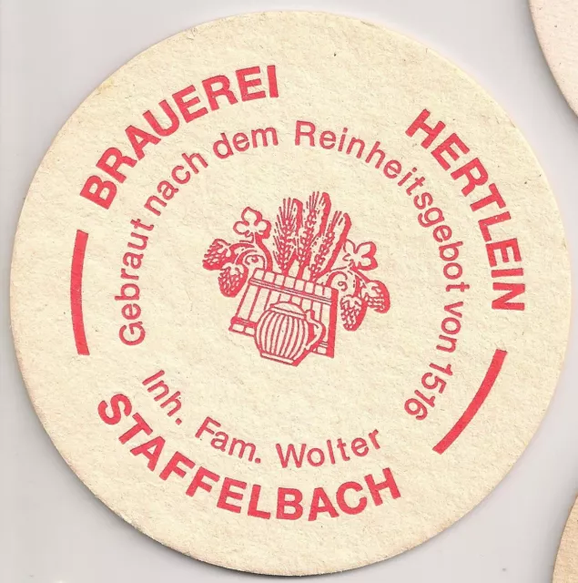 Brauerei Hertlein, Staffelbach - alter Bierdeckel "Reinheitsgebot von 1516"