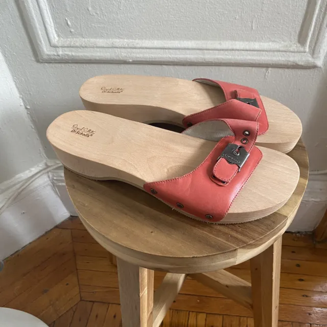 Dr Scholl’s 10 Original Sandal Clogs Wooden Leather Red Size 10