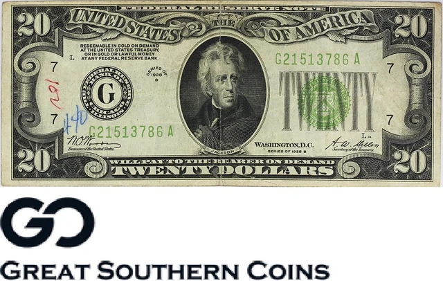 1928 B Series $20 Twenty Dollar Bank Note, United States ** Free Shipping