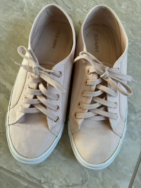 Old Navy Shoes Womens 9 Low Top Sneakers Pink Canvas Round Toe Lace Up Casual