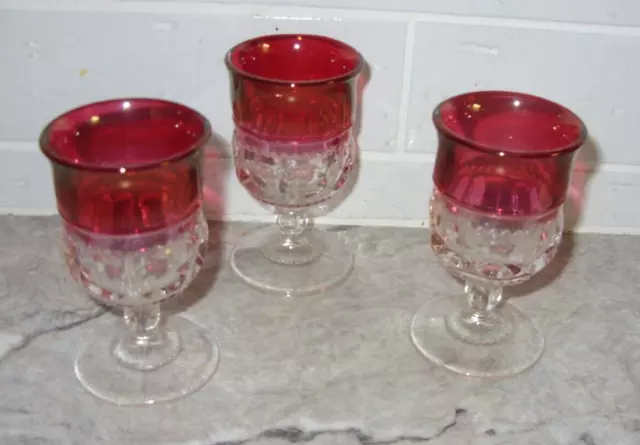 Indiana Glass Colony 3 Kings Crown Ruby Flash Red Thumbprint Cordial Goblets