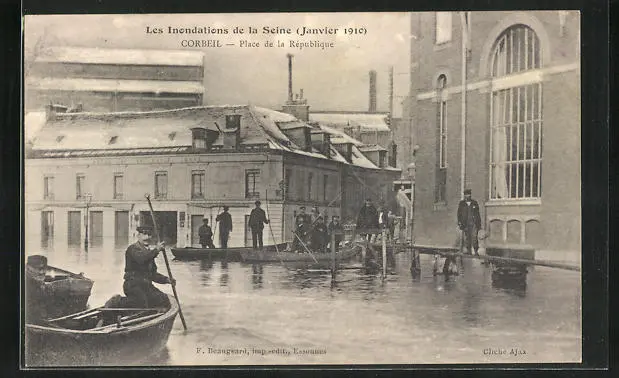 CPA Corbeil, Les Inondations de la Seine Janvier 1910, Place de la republique,