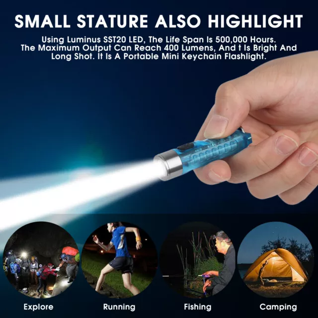 LED Flashlight USB Rechargeable Light Mini Torch Pocket Keychain Lamp Waterproof