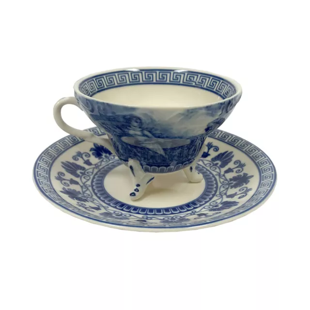 Liberty Blue/White Transferware Porcelain Tea Cup & Saucer - Antique Repro