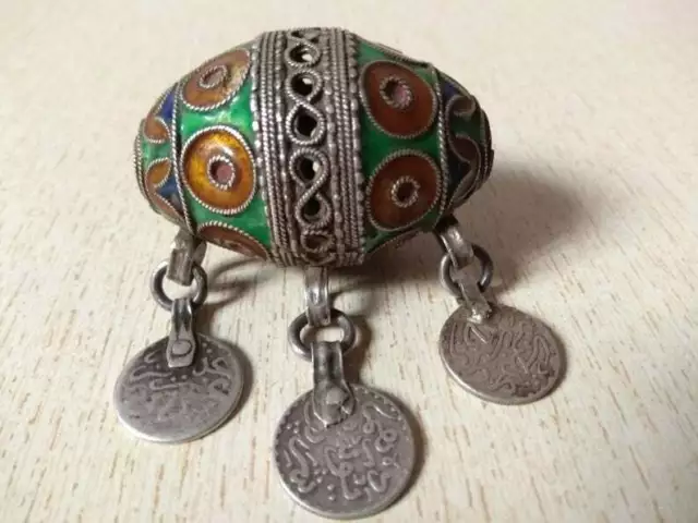 Antique Silver Berber Tagmout Egg Pendant from Morocco