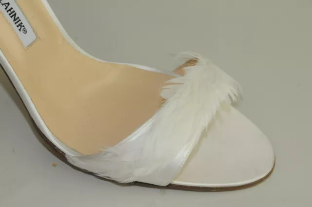 NEW MANOLO BLAHNIK CATALINA WHITE SATIN FEATHER HEELS SHOES 40.5 41.5 wedding 2