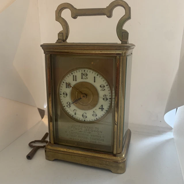 OLD LARGE FRENCH 8 Day Hour & Half Hour Striking Brass Carriage Clock