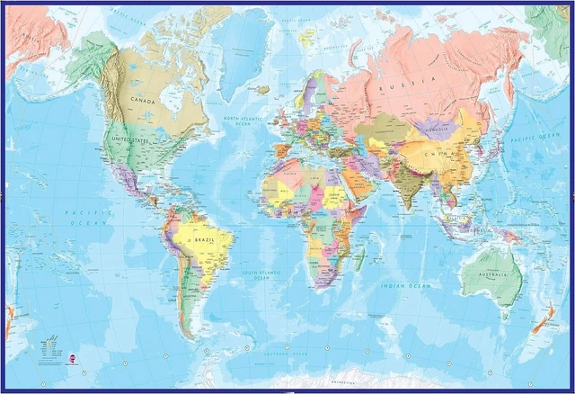 MAPS INTERNATIONAL, GIANT World Map Mural, 232 x 158 - Blue Ocean £24. ...