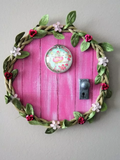 Handmade Wooden Fairy Door Secret Garden Flower Ballerina Bunny Hobbit Door