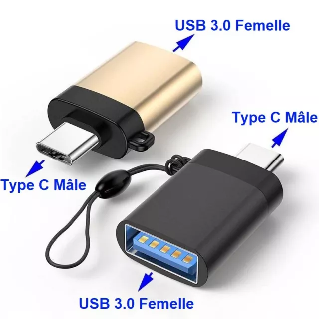 OTG Adaptateur USB 3.0 Femelle Vers Type-C Mâle en Alliage d'Aluminium