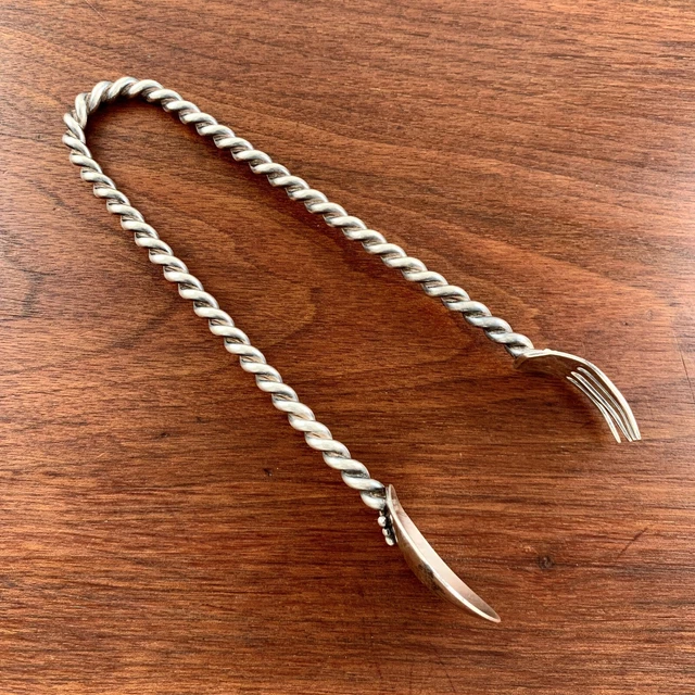 American Jensenesque Style Hand Made Sterling Silver Ice Tongs No Monogram