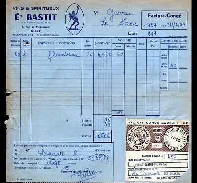 SAINT-JEAN-DE-BRAYE VINS FINS "Ets BROUARD & Cie" FACTURE-CONGE en 1956 45 
