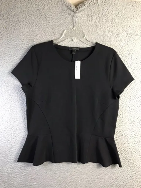 J Crew Shirt Womens L Black Stretch Structured Peplum S/Sleeve Blouse NEW NWT