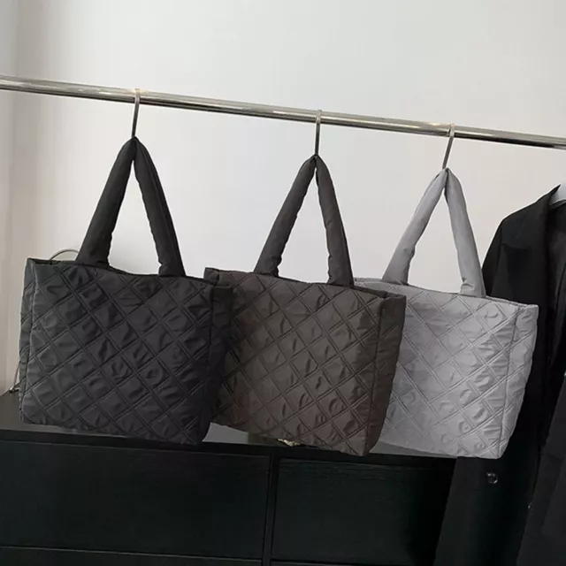 Borsa Tote Imbottita Cotone Trapuntata Colore Solido Borse Gonfi Donna Ragazze