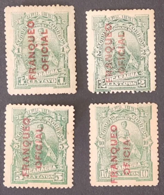 Nicaragua - Official Stamps of 1891 - Overprinted "FRANQUEO OFICIAL" in Red