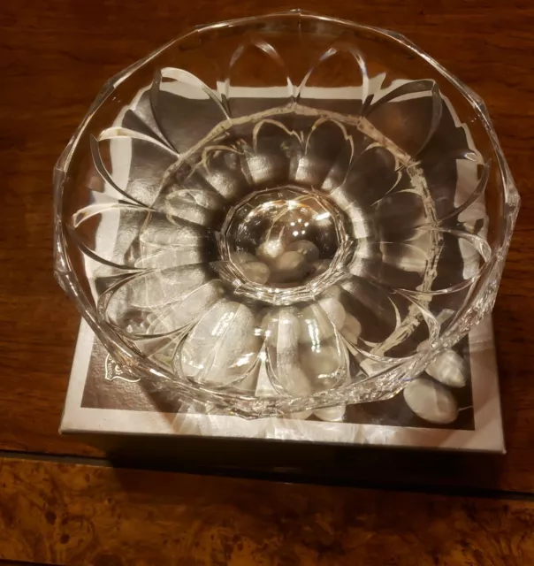 Vintage In Box Golden Crown E&R Lead Crystal Western Germany 8 1/4" Bowl Mint