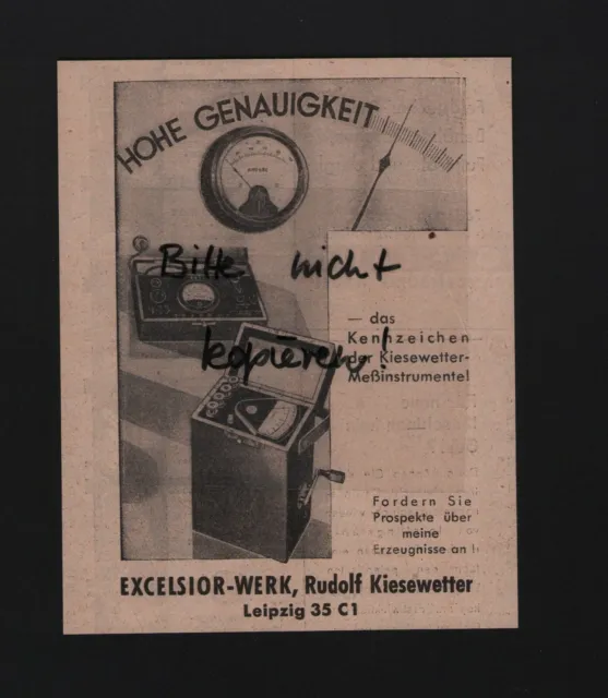 LEIPZIG, Werbung 1941, Excelsior-Werk Rudolf Kiesewetter Messinstrumente