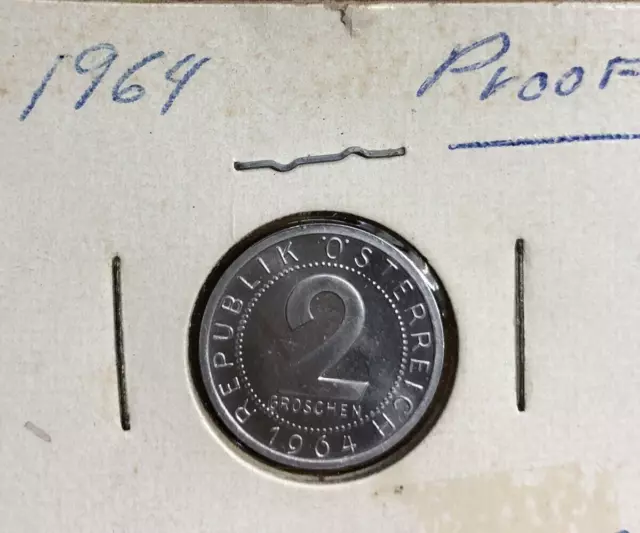 1964 Austria 2 Groschen Coin PROOF Osterreich World Coin