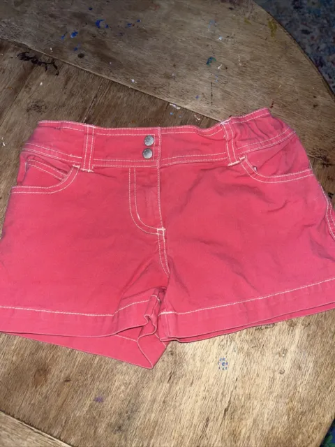 Mini Boden Girls Pink Denim Shorts Girls Youth Size 9-10 Heart Pockets