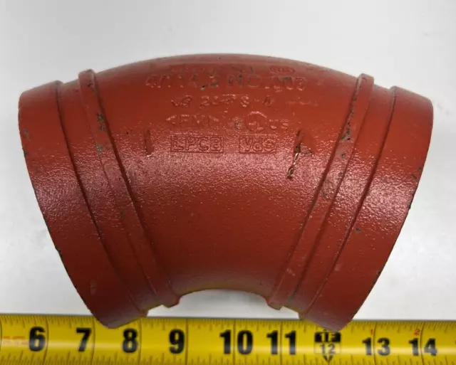 4" Victaulic Firelock Grooved 45° Sprinkler Elbow Style 003 Ductile Iron Bend