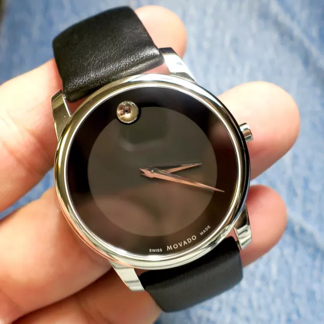 Movado 07 1 14 1142 cinturino in pelle nera museo da uomo quadrante grigio nero 40 mm custodia