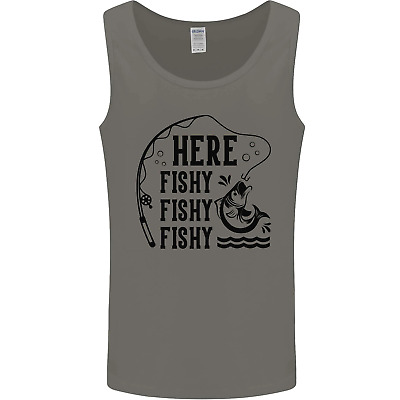 Here Fishy Fishy Funny Fishing Fisherman Mens Vest Tank Top