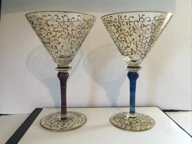 4 Hand Painted Crystal Large Martini Glasses Royal Danube Romania