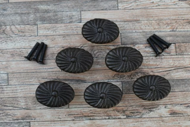 6Pcs Vtg Cast Iron Sun Floral Drawer Cabinet Door Pulls Knobs Handles Farm Decor