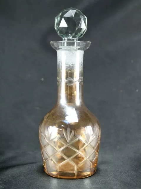 Glass Perfume Bottle Vintage Rare Hand Cut Glass Art Clear Diamond Stopper 2