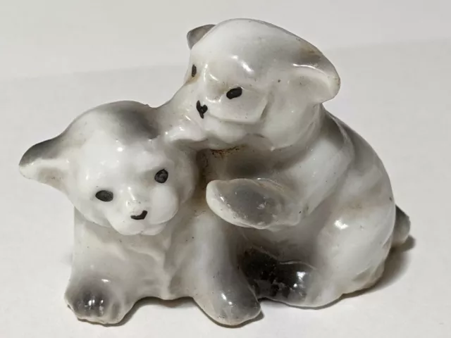 Puppies Playing Biting Ear Adorable Porcelain Figurine Japan Dog