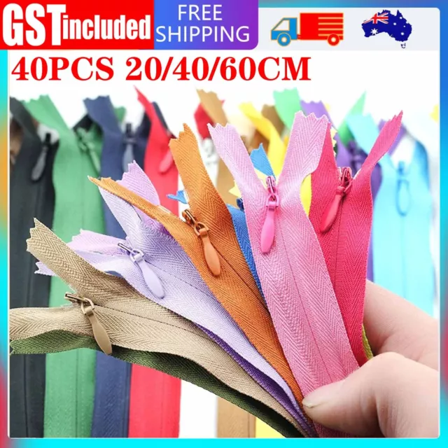 40pcs Closed End Nylon Zippers Tailor Sewer DIY Craft Sewing 20/40/60cm AU STOCK