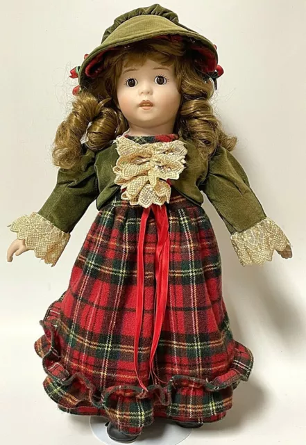 Vintage 16” Happyland Heirloom Treasure Porcelain Girl Christmas Doll With Stand