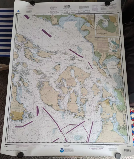 Nautical Map Strait of Juan de Fuca to Strait of Georgia 48"x36" 2017 Waterproof