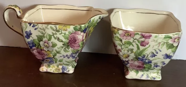 MT73 Royal Winton Grimwades Summertime  Creamer, sugar bowl, saucer, bread plt 2