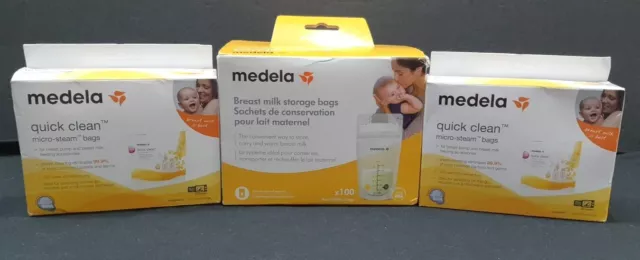 Lot 3 Medela Breast Feed Storage Bags And Quick Clean Micro-steam Bags Boxes