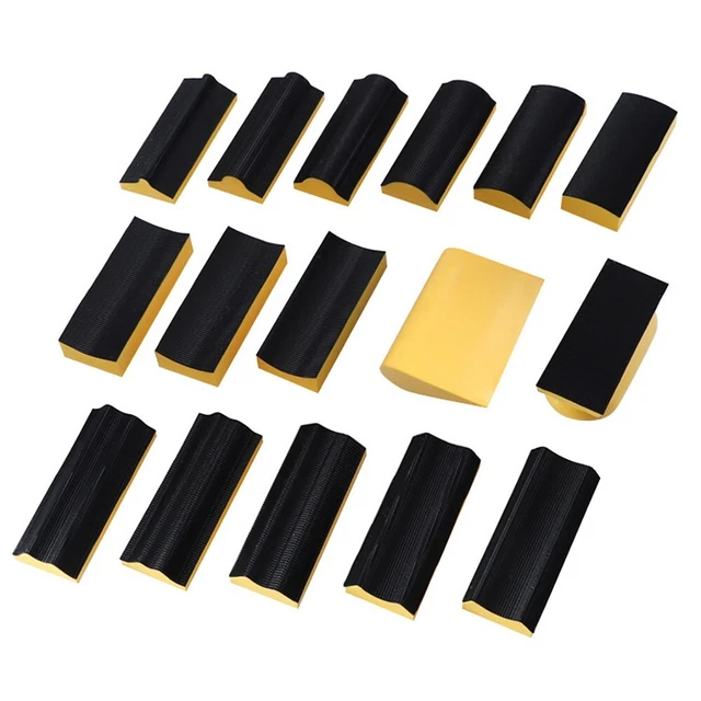 16pcs Hand Sanding Block Set - Hook and Loop Interchangeable Assorted Shapes