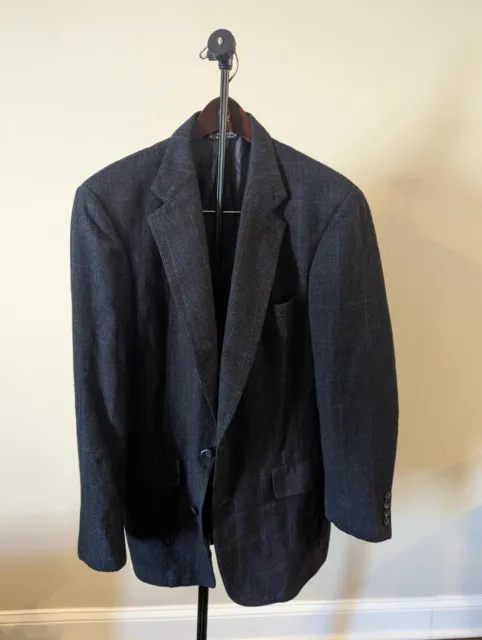 VTG Austin Reed London Mens Navy Wool Tweed Herringbone Blazer Sport Coat 38-40R