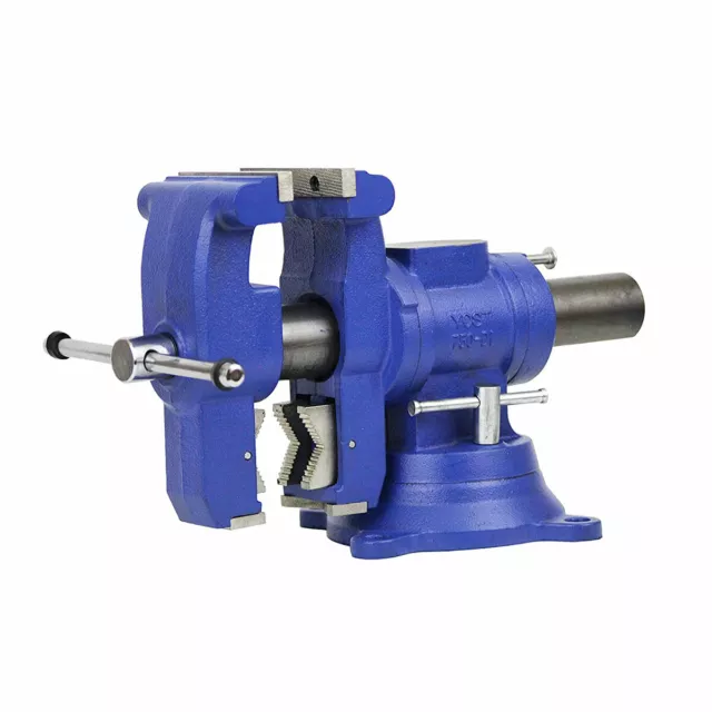 Yost Vises Model 750-DI Bench Vise And Multi Jaw Rotating Combination Pipe Blue