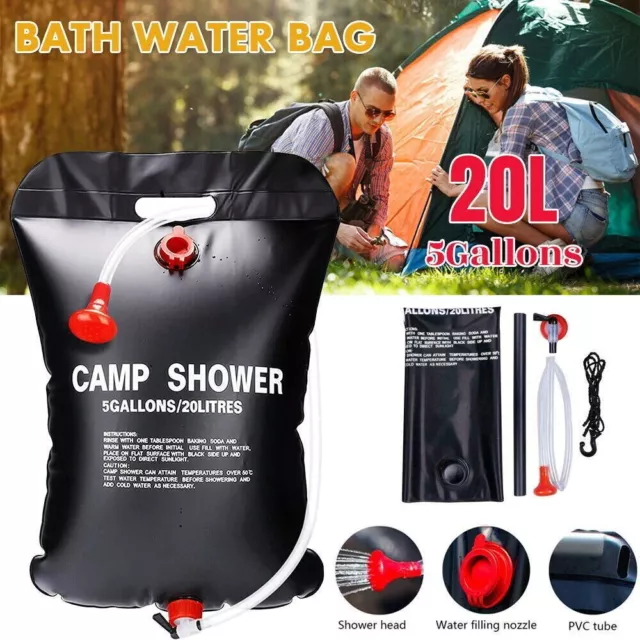 20L Portable Solar Shower Bag Camping Water Bag Sun Compact Heated Outdoor Power