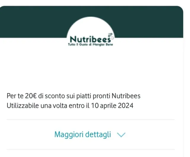 20€ di sconto sui piatti pronti Nutribees