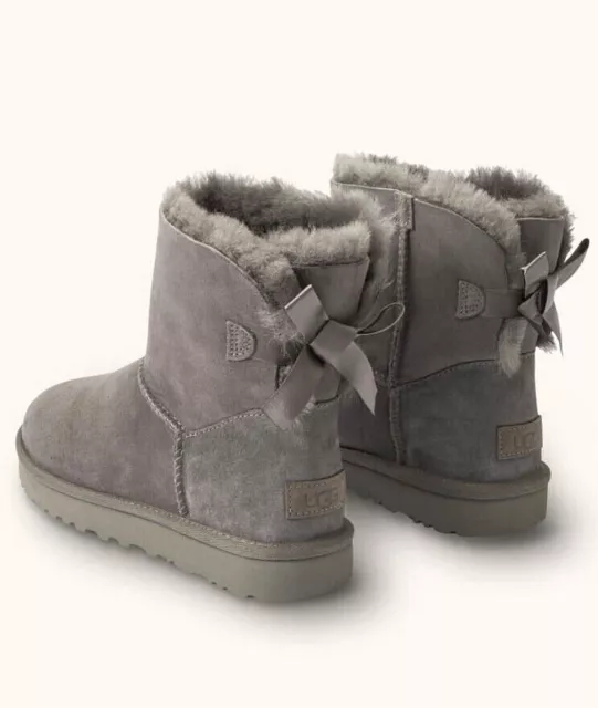 New in Gift Box UGG brand Women's Mini Bailey Bow II Winter Soft Boots Grey