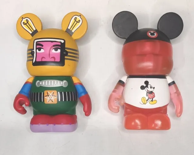 Disney Theme Park Mickey Mouse Red & Mixed up Robot 3" Vinylmation Lot of 2