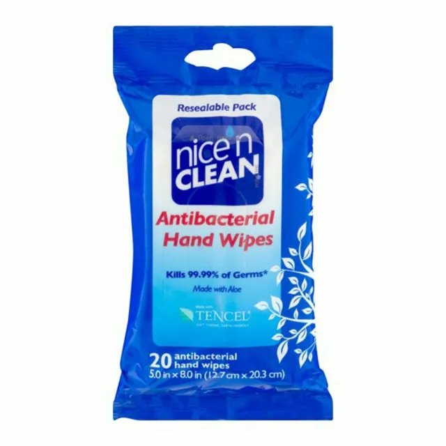 Nice n Clean Ultra Soft and Hand Wipes with Aloe & Moisturizer Travel Use 20Ct