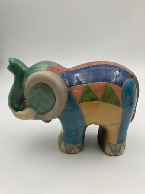 Raku Pottery Elephant Figurine Hand Painted South Africa
