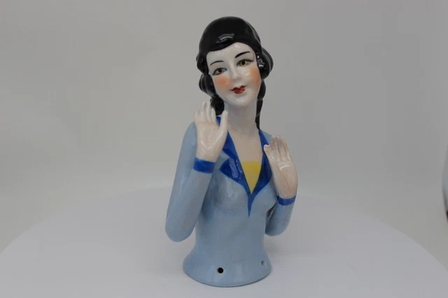 Demi-Figurine Poupée à L'Éventail - Half Doll Art Déco - Porcelaine Allemande - Ancienne