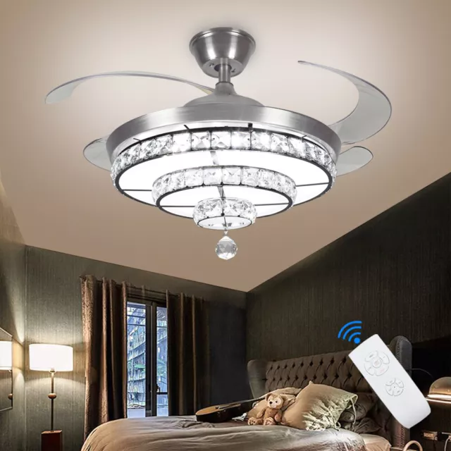 42'' Crystal Ceiling Fan with Lights Modern Ceiling Fan Remote Control Bedroom