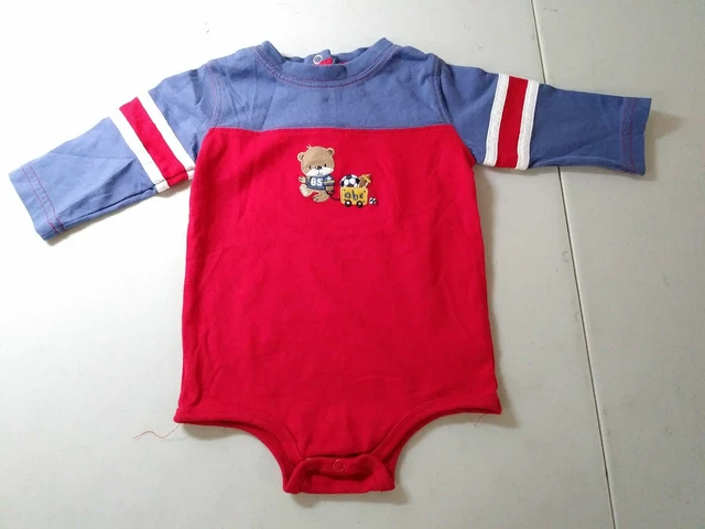 OKIE DOKIE BABY Long Sleeve One Piece Red White Blue Bear Boys Size 6-9 Months