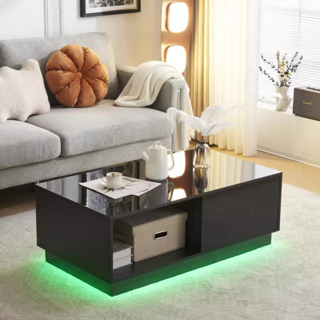 LED Coffee Table High Gloss Modern Cocktail Table Living Room Center Furniture