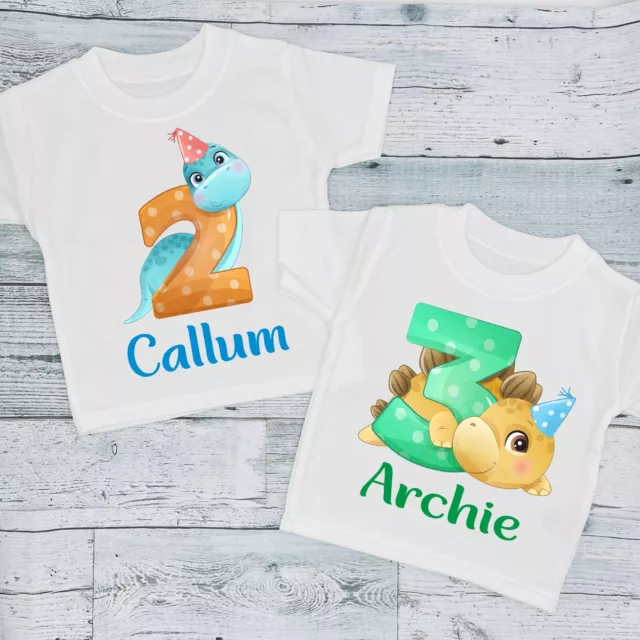 Personalised Age Birthday Dinosaur Boy Kids Children's Tee T-Shirt Outfit Party
