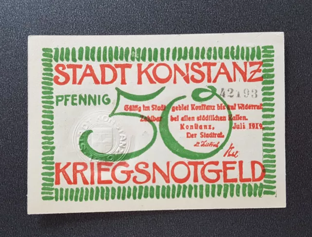 Konstanz Notgeld 50 Pfennig 1919 War Emergency Money Germany Banknote (8575)